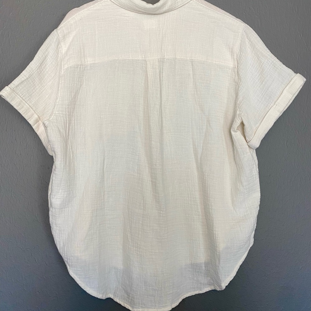 Darlene Short-Sleeve Button Down Shirt Cotton Gauze Cream Size M - Picture 5 of 7